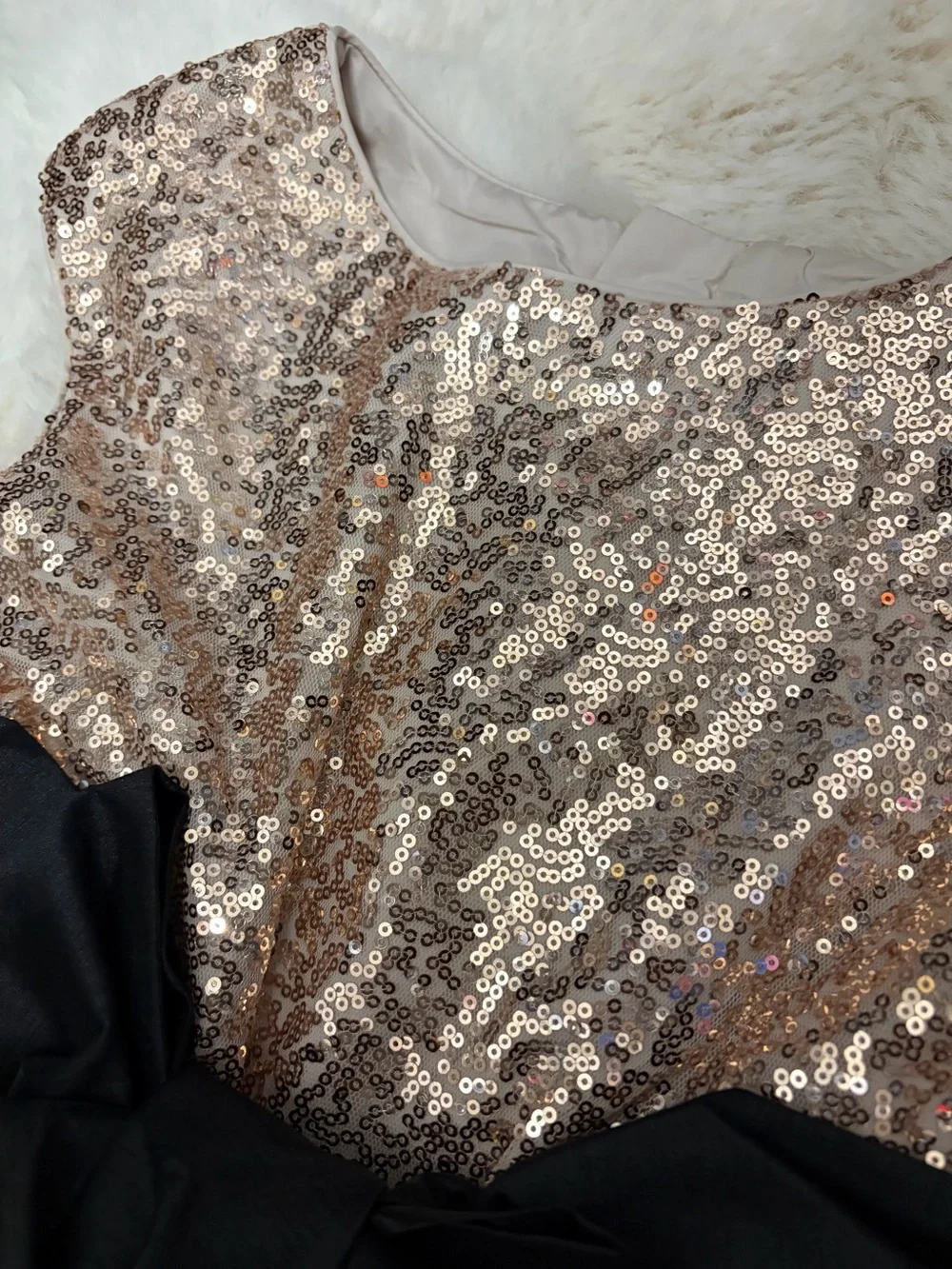 Pippa & Julie Gold Sequin Bodice with Black High-Low Skirt Dress